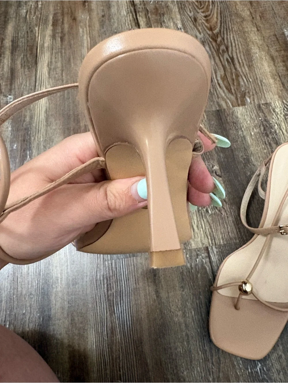 Strappy Heeled Sandals Pump 8.5 Light Tan Nude Wedding Bridal Summer Minimalist